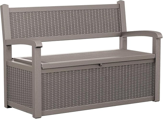 DRATO 75 Gallon Storage Bench Deck Box Outdoor Indoor,Lockable Durable All-Weather Seating with Hidden Storage,Deck Storage for Garden, Pool, Patio,Gray DRATOprovidesawarmandcozy