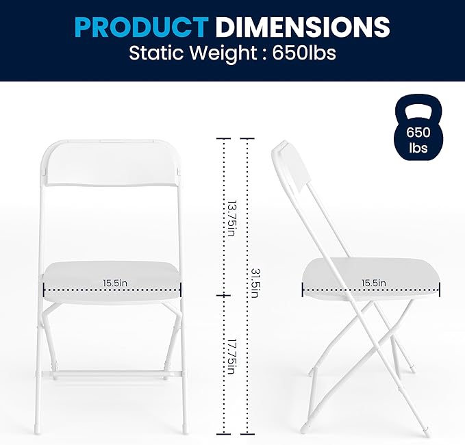 Flash Furniture Hercules Set of 10 Indoor/Outdoor Heavy-Duty Plastic Folding Chairs, Foldable Commercial Stacking Chairs with 650-lb. Static Weight Capacity, White FlashFurniture