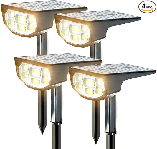 Solar Spot Lights Outdoor IP68 Waterproof, Ultra-Bright Performance，Simple Modes for Easier Operation, Auto On/Off，Solar Powered Landscape Lights for Garden, Yard, Pathway (Warm White, 4 Pack) Home