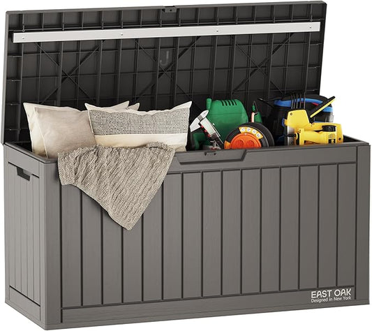 EAST OAK Outdoor Storage Box, 60 Gallon Deck Box Indoor and Outdoor Use, Waterproof Resin Storage Bin for Patio Cushions, Gardening Tools, Lockable, UV Resistant, Grey EASTOAK