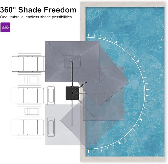 PURPLE LEAF Patio Umbrella 9' X 11.5' Rectangle Cantilever Umbrella Large Aluminum Outdoor Umbrellas with 360-degree Rotation & UPF40+ Premium Fabric for Deck Pool Garden Yard, Graphite Grey Rootora