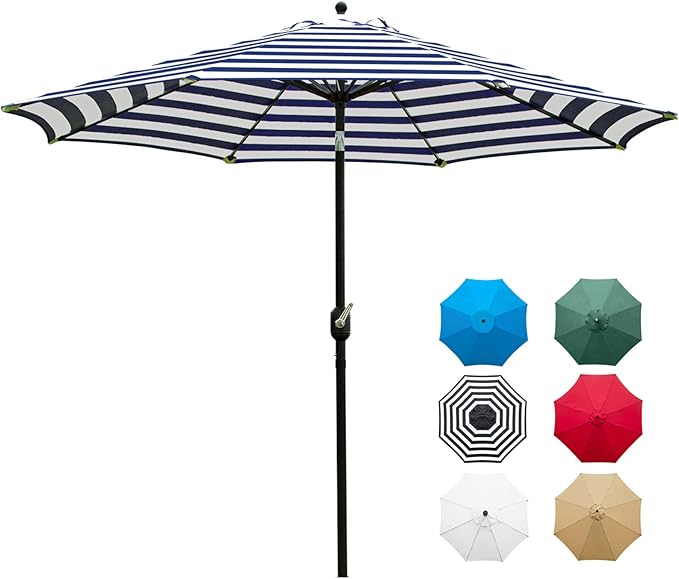Sunnyglade 9' Patio Umbrella Outdoor Table Umbrella with 8 Sturdy Ribs (Blue and White) Sunnyglade