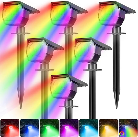 Peasur 6 Pack Solar Spot Lights Outdoor Color Changing, 7 Modes Halloween RGB Solar Powered Waterproof Spotlight, Landscape Lighting for Outside Yard Garden Pathway Peasur