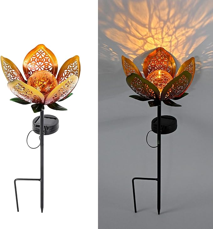 Solar Lights Outdoor Garden Decor,LED Lotus Flower Lamp, Metal Tulip Solar Lawn Lamp for Courtyard Decoration, Garden Gifts for Women YMTengFei