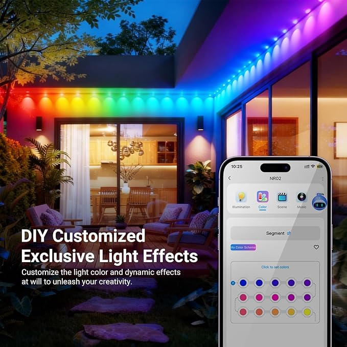 NEEWER 144ft Permanent Outdoor Lights for House Decor, Smart AI RGBCW Outside Eaves String Christmas Lighting with 90 LED Lights App Control 50+ Scenes IP65 Waterproof, Compatible with Alexa, NR02 Neewer