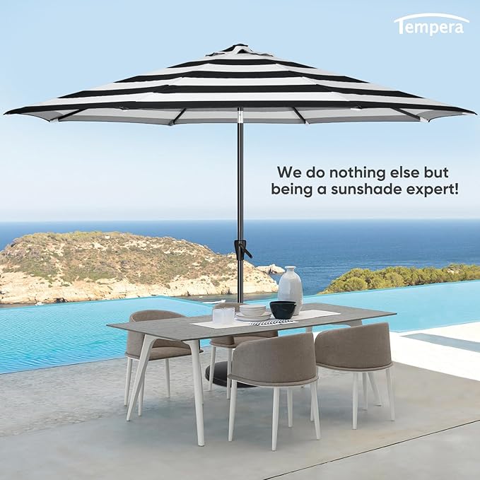 Tempera Patio Market Outdoor Table Umbrella with Auto Tilt and Crank, Large Sun Umbrella with Sturdy Pole & Fade Resistant Canopy, Easy to Set TemperaPatioLife