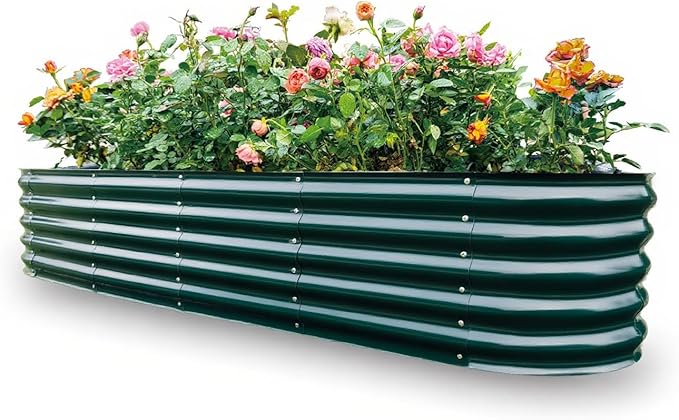 Gardmax Galvanized Raised Garden Bed, Lightweight Planter Boxes Outdoor with Easy Assembly, Large Garden Bed for Vegetables, Fruits, Flower Dark Green 8FT ChooseGardmaxforbetterlife