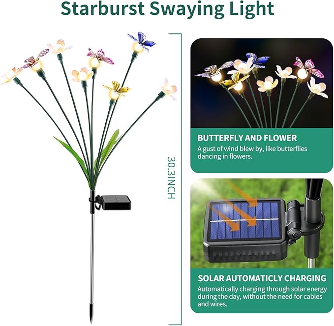 Solar Garden Lights,2packs-16LED,Outdoor Solar Powered Decor for Yard, Patio, Pathway, IP65 Waterproof Butterfly Lights Rootora