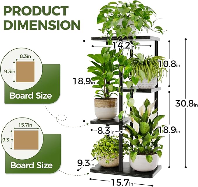 Bamworld Corner Plant Stand Indoor, 4 Tier Metal Plant Shelf for Multiple Plants, Tiered Flower Pot Stands for Patio Garden Balcony Living Room Bedroom, Black Bamworld