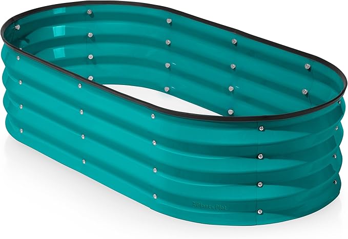 Plant & Plot Galvanized Raised Garden Beds Outdoor // 4×2×1 ft Planter Raised Beds for Gardening, Vegetables, Flowers // Large Metal Garden Box (Turquoise) PlantPlot