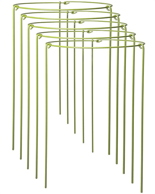 5-Pack Heavy Duty Plant Support Stakes, Metal Plant Ring Cages for Indoor Outdoor Plants, Adjustable Garden Stakes for Peonies, Monstera, Pothos, Hydrangea, Vines & Potted Plant (6" W x 11" H) Rootora