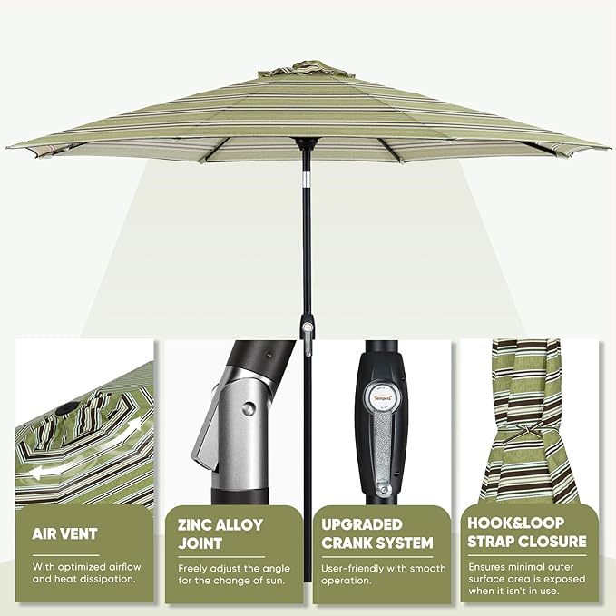 Tempera Patio Market Outdoor Table Umbrella with Auto Tilt and Crank, Large Sun Umbrella with Sturdy Pole & Fade Resistant Canopy, Easy to Set TemperaPatioLife