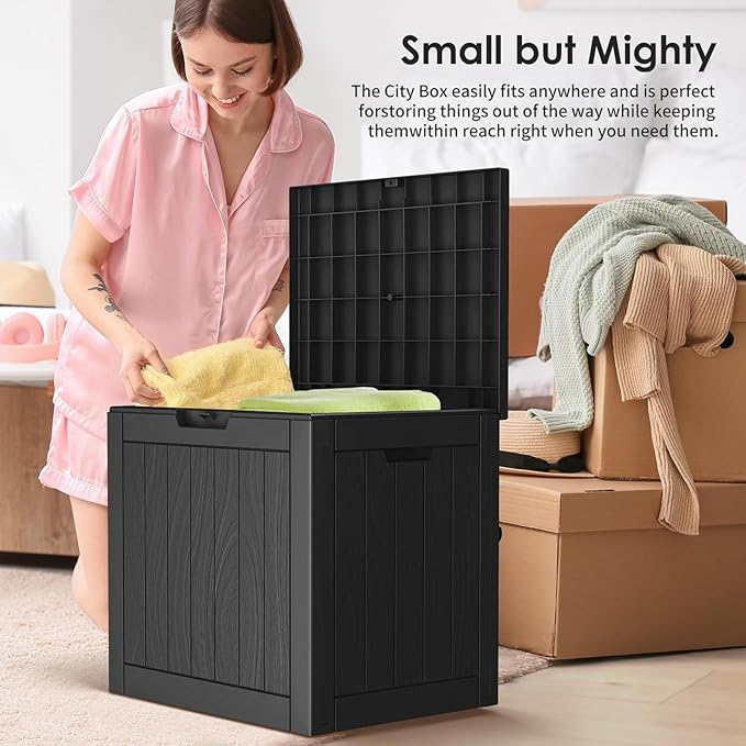 DRATO Deck Boxes, 30 Gallon Outdoor Storage Box for Patio Cushion, Garden Tools, Waterproof and UV Resistant, Lockable (Black，30 Gallon) DRATOprovidesawarmandcozy