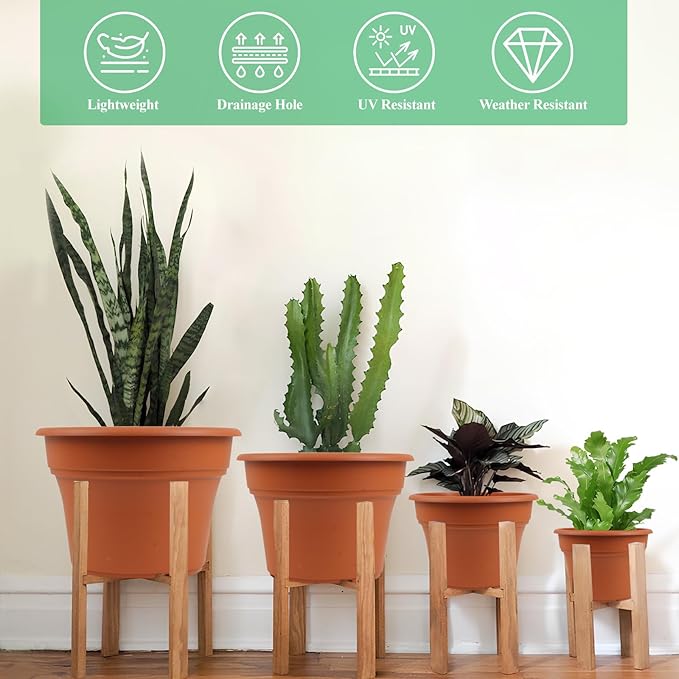 8 Inch Plastic-Flower Pot-for-Indoor Plants, 4 Pack Large Outdoor Planter Pot with Drainage Holes & Saucers, Resin Decorative Garden Pots Planters Pottiffe