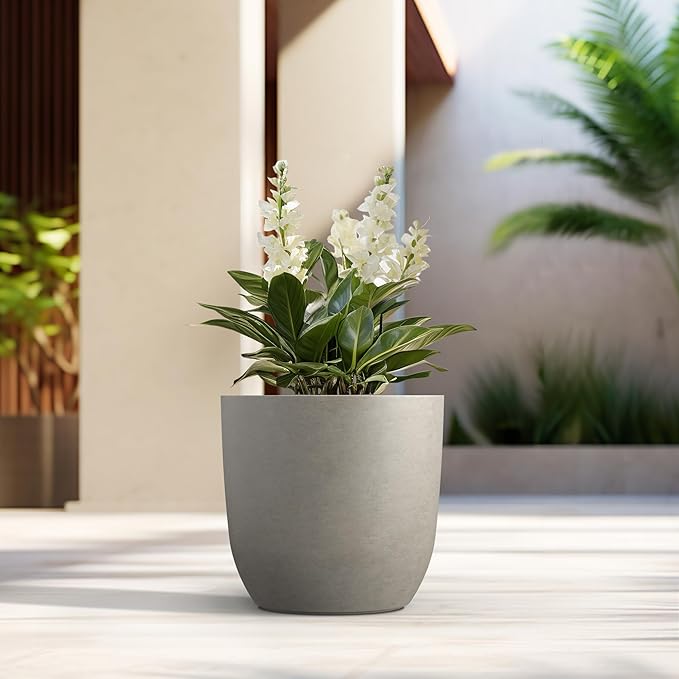 Kante 16.5" Dia Round Concrete Planter, Large Outdoor Modern Indoor Decorative Plant Pots with Drainage Hole and Rubber Plug for Home and Garden, Weathered Concrete Kante