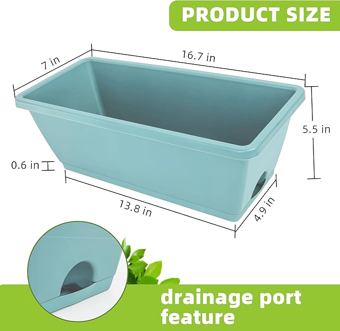 Window Box Planter, 7 Pack Plastic Vegetable Flower Planters Boxes 17 Inches Rectangular Flower Pots with Saucers for Indoor Outdoor Garden, Patio, Home Decor LOCONHA