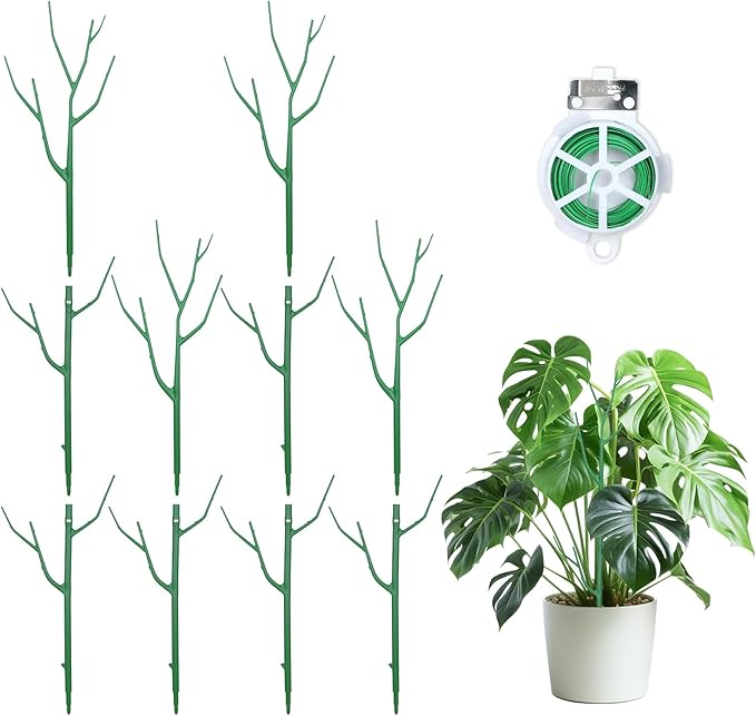 10 Pack Stackable Plant Supports Stakes, Sturdy Garden Trellis for Climbing & Vining Plants, Monstera, Pothos & Philodendron - Reusable Plant Stakes for Indoor & Outdoor Potted Plants Obralitic