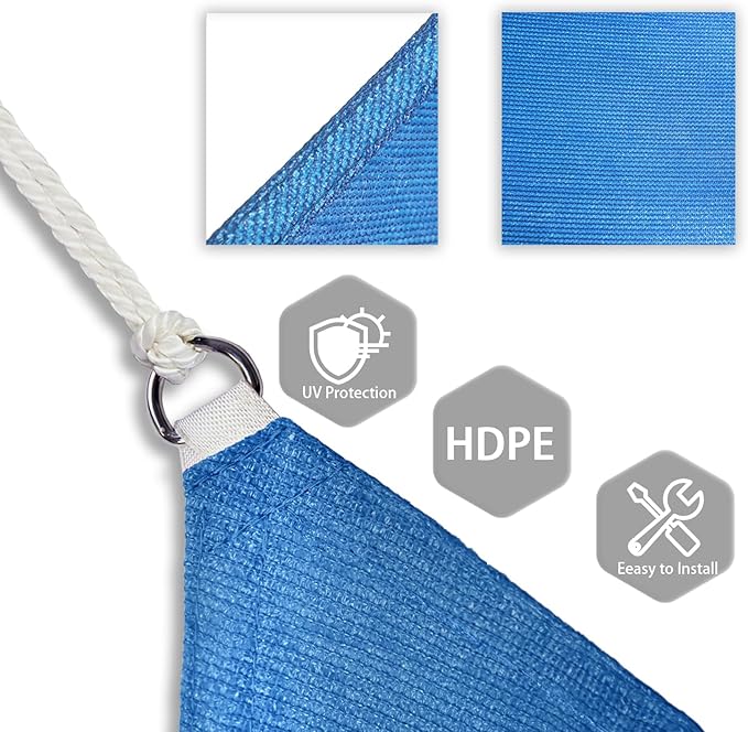 Patio Paradise 5' x 5' x 5' Sun Shade Sail Triangle Canopy Shade Cloth Fabric Sunlight Block Patio Pergola Cover HDPE Deck Awning for Outdoor Backyard Roof Shading, Blue Patio