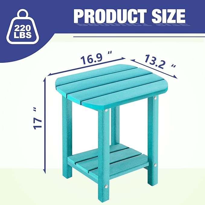 LZRS Outdoor Side Table - 2-Tier Adirondack HDPE Patio End Table for Pool, Porch,Balcony & Backyard,Weather Resistance for Indoor and Outdoor use(Turquoise) LZRSPET