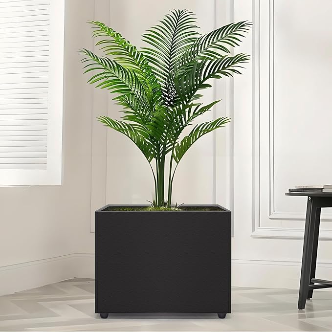Planter Box Rectangular Block - 16×12×12IN Galvanized Steel Metal Long Box Planter Easy Installation Modern Outdoor Tall Planters All-Weather Use with Drainage Holes for Patio/Porch(Black) Zezgeuro