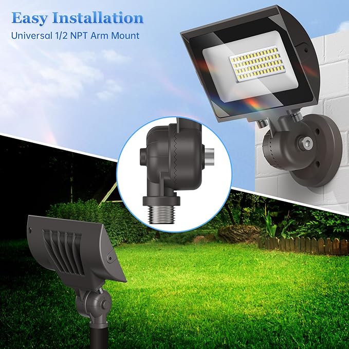 dephen 30W LED Flood Lights Outdoor with Knuckle Mount, 3450Lumen 120V Landscape Lighting, 5000K IP65 Waterproof Security Spotlight for Yard Patio Garden House (UL-Listed) dephen