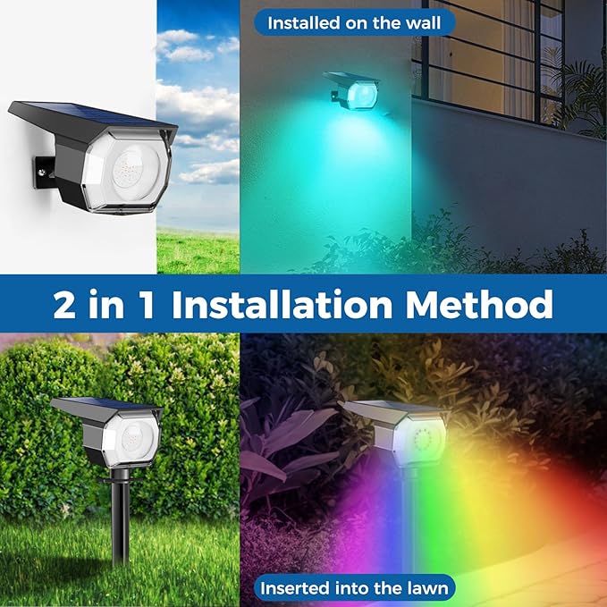 Peasur 6 Pack Solar Spot Lights Outdoor Color Changing, 7 Modes Halloween RGB Solar Powered Waterproof Spotlight, Landscape Lighting for Outside Yard Garden Pathway Peasur