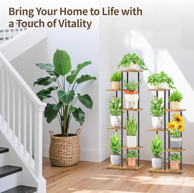 LASZOLA Black 5 Tiered Wood Plant Stand Indoor for Larger Heavy Duty Planter, Sturdy Multi Level Vertical Flowers Racks for Narrow Inside Floor, Decorate Shelving for Hold House Tree, Space Saving LASZOLA