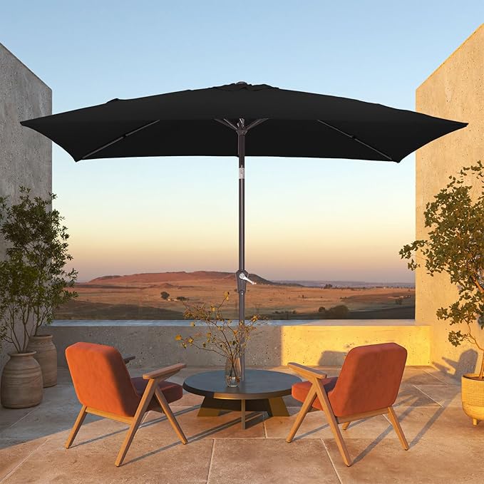JEAREY 6.5x10 ft Rectangular Patio Umbrellas Rectangle Outdoor Umbrella with Push Button Tilt and Crank, Market Table Umbrella 6 Sturdy Ribs UV Protection for Poolside Garden Backyard Deck, Black JEAREYOutdoorsCollection