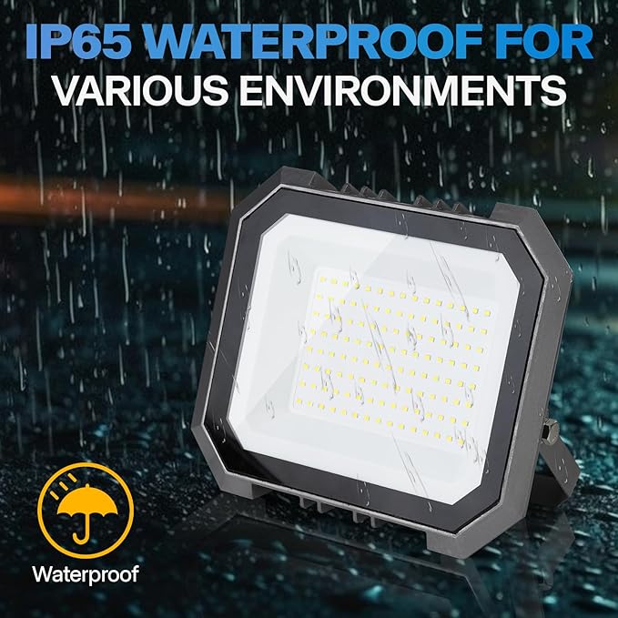 1 Pack LED Flood Lights Outdoor, 100W 10000LM Super Bright Floodlight Outside Work Light with 5.9FT Plug, IP65 Waterproof 6000K Outdoor LED Flood Light for Garage, Yard, Lawn, Garden LEDDICTIVE