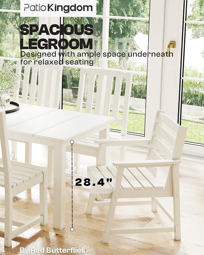 7-Piece White Outdoor Dining Set with Beige 11FT Large Patio Umbrella, 75.2'' HDPE Table & Chairs for 6, Weather-Resistant Furniture with Umbrella Hole for Patio, Lawn, Poolside PatioKingdom