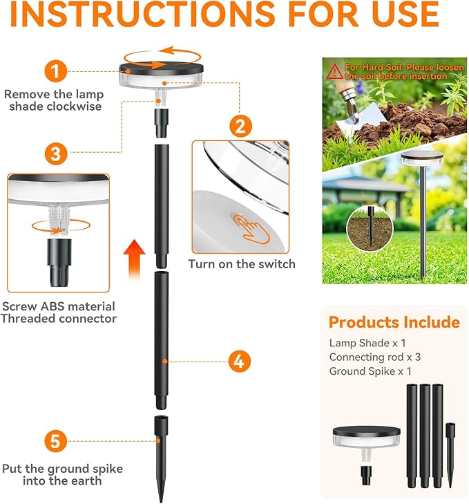 LETMY Solar Pathway Lights Outdoor, 6 Pack 2X Brighter Solar Lights Outdoor Waterproof, Taller Pathway Light with Larger Panel, Auto On/Off Up to 12Hrs Driveway Light for Yard Outside Patio Path Lawn Letmy