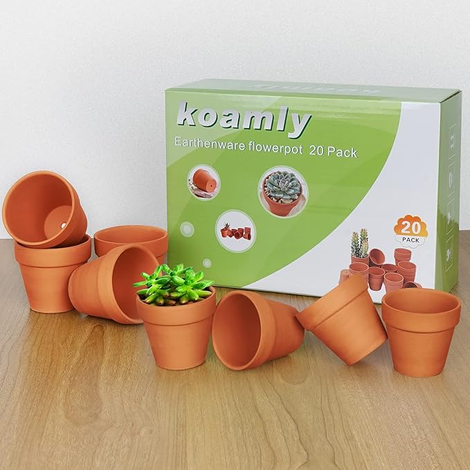 3 inch Plant Nursery pots Number of Items in a 20 Pack, with Drain, Succulent Seedling Planter, use with Indoor, windowsill, Terra Cotta red Flower pots Wedding Decoration Best Gift for Aunts KOAMLY