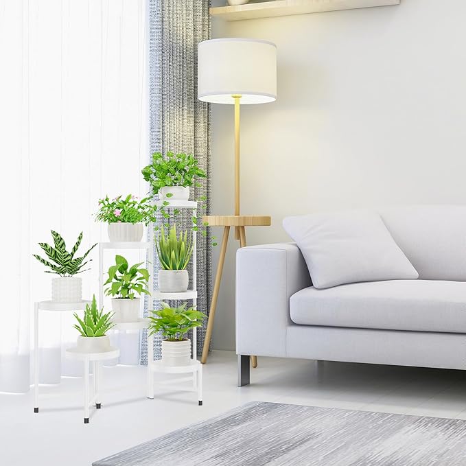 iDavosic.ly Plant Stand Indoor Outdoor, 7 Tier Corner Metal Flower Display Holder Shelf, Easy Assembly Folding Tall Orchid Rack for Patio Balcony Porch Garden Living Room House, White iDavosicly