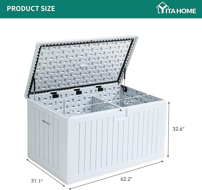 YITAHOME XXL 230 Gallon Large Deck Box,Outdoor Storage for Patio Furniture Cushions,Garden Tools with Flexible Divider,Waterproof,Lockable (White) YITAHOME