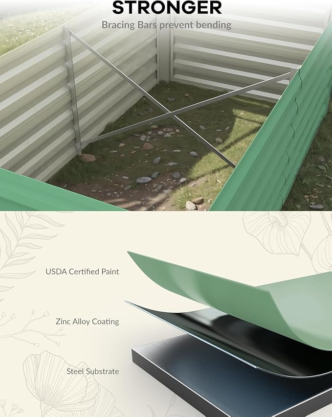 CABIHOME 2 Pcs 6x3x2 Ft Galvanized Raised Garden Bed, Deep Root Planter Box for Vegetables, Flowers, Herbs- Large Metal Raised Garden Bed Kit for Outdoor Use, Green CABIHOME