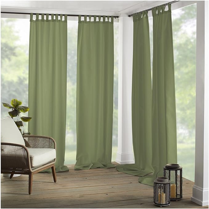 Elrene Home Fashions Matine Weatherproof Tab-Top Indoor/Outdoor Solid Color Curtain Panel for Porch, Pergola, Patio, Deck, 52”W x 108”L, Green ElreneHomeFashions