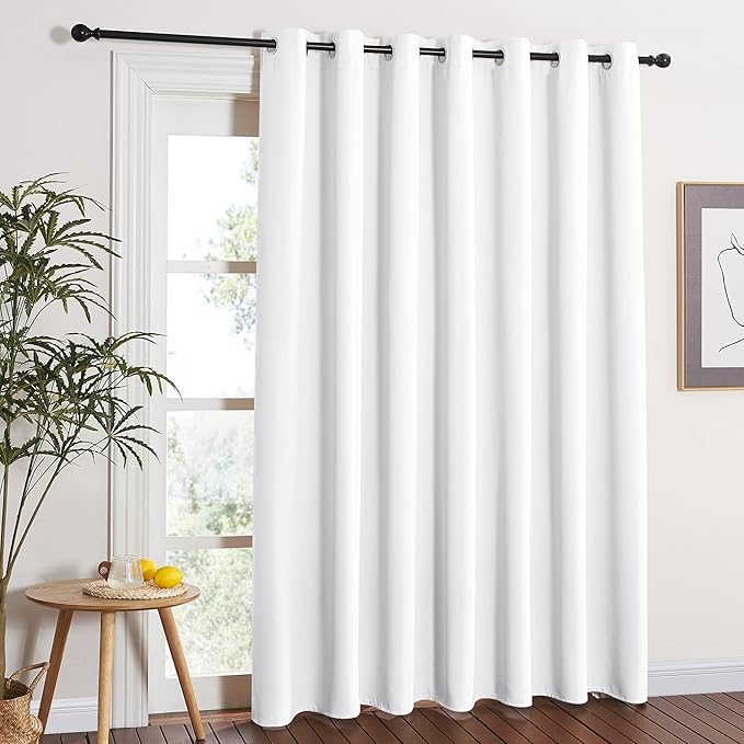 NICETOWN 50% Light Blocking Vertical Blinds for Sling Door, Silver Grommet Top Window Curtains, Curtains for Patio, Extra Wide Drapes (White, W100 x L84) NICETOWN