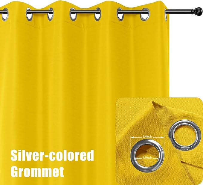 BONZER Waterproof Indoor/Outdoor Curtains for Patio Thick Privacy Grommet Curtains for Bedroom, Living Room, Porch, Pergola, Cabana, 1 Panel, 54W x 84L inch, Yellow Bonzer
