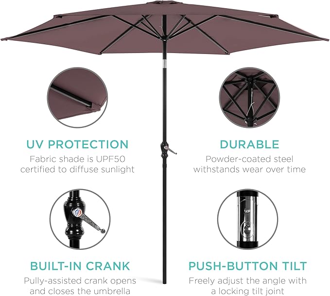Best Choice Products 10ft Outdoor Table Compatible Steel Polyester Market Patio Umbrella w/Crank and Easy Push Button Tilt BestChoiceProducts
