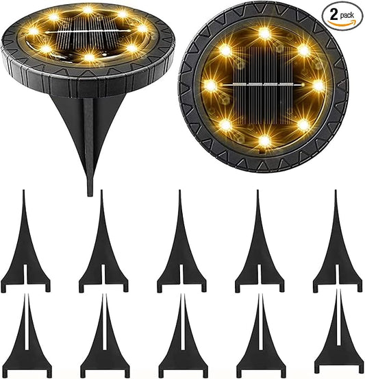 Solar Powered 2Pack, Waterproof LED Outdoor Disk Lights - Solar Garden Lights for Landscape, Pathway, Patio, Yard, Walkway, Lawn, Driveway (Warm White) Kdorrku