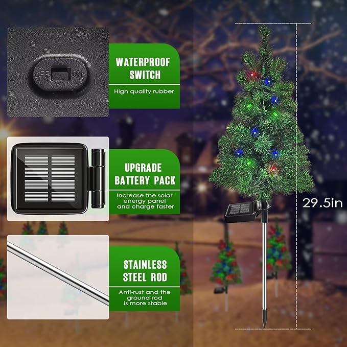 Solar Christmas Tree Garden Stake Lights Waterproof Christmas Decorations Tree Lights Outdoor Xmas Tree Light Christmas décor Pathway Lights Patio Yard (Color, 2pcs FANFX