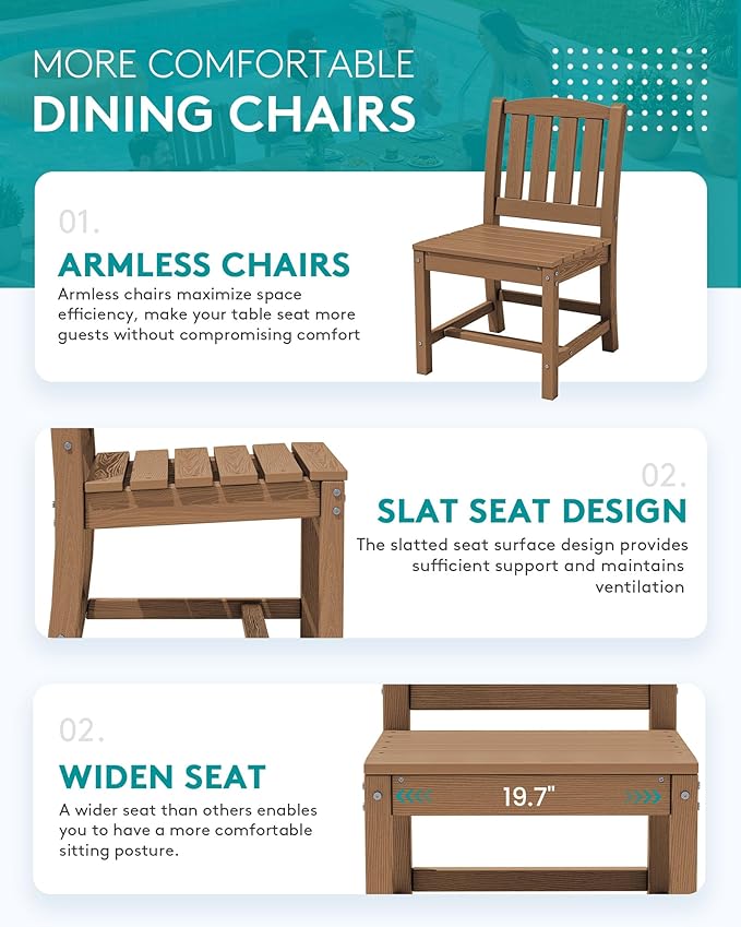 SERWALL 11-Piece Outdoor Dining Set, 60" - 83" Expandable Outdoor Dining Table and 10 HDPE Chairs, All Weather HDPE Outdoor Furniture Set for Backyard, Garden, Brown SERWALL