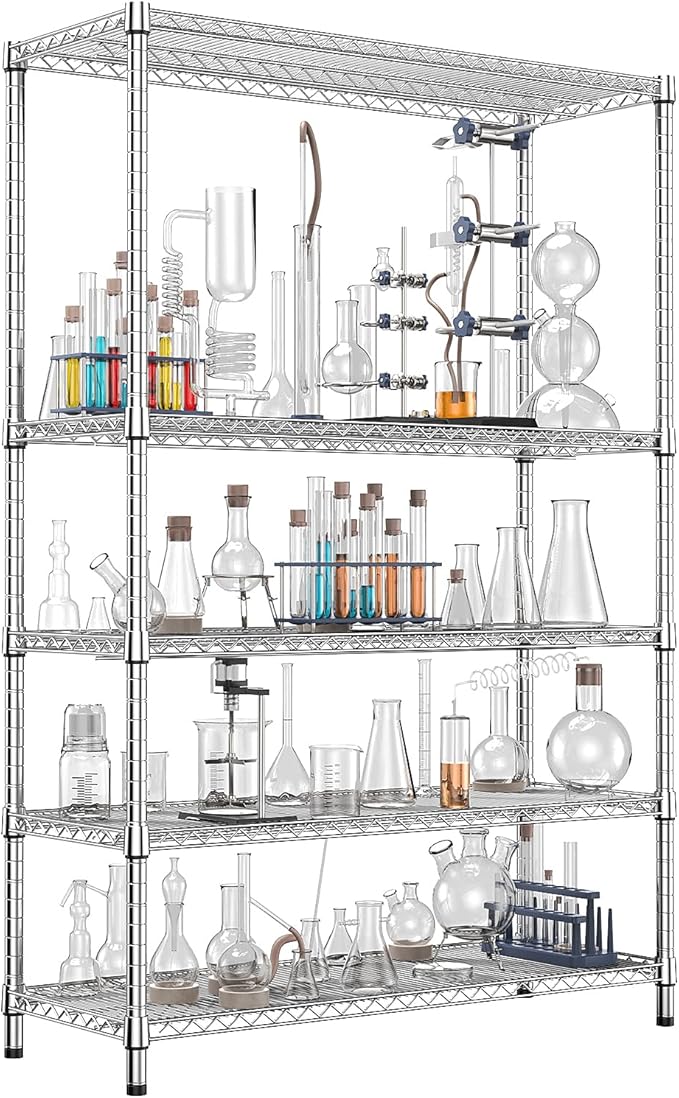 IZEUK 4250 LBS Garage Shelving Wide Storage Shelves 5 Tier Metal Shelves Heavy Duty Adjustable Utility Shelf Rack Chrome 17.7" D x 47.2" W x 70.4" H IZEUK