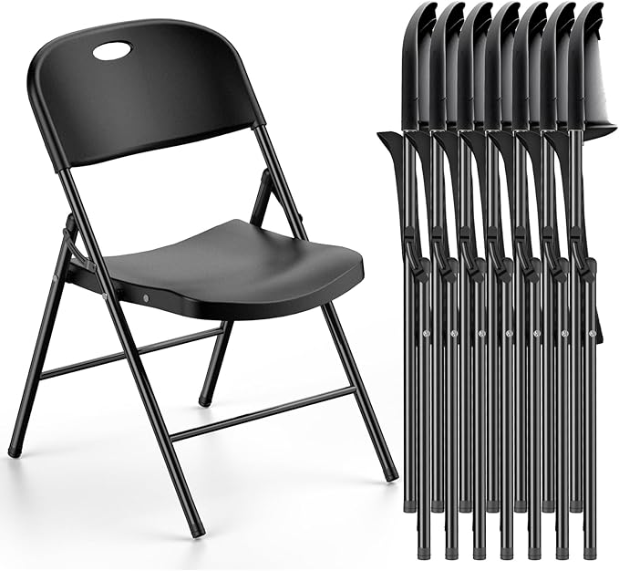 Nazhura 350 Weight Limit Heavy Duty Plastic Folding Chair with Reinfoced Steel Frame for Indoor and Outdoor, Wedding, Party, Restaurant, Meeting Room, Patio and Garden (Black, 8 Pack) NazhuraGoodCompanionAtHome