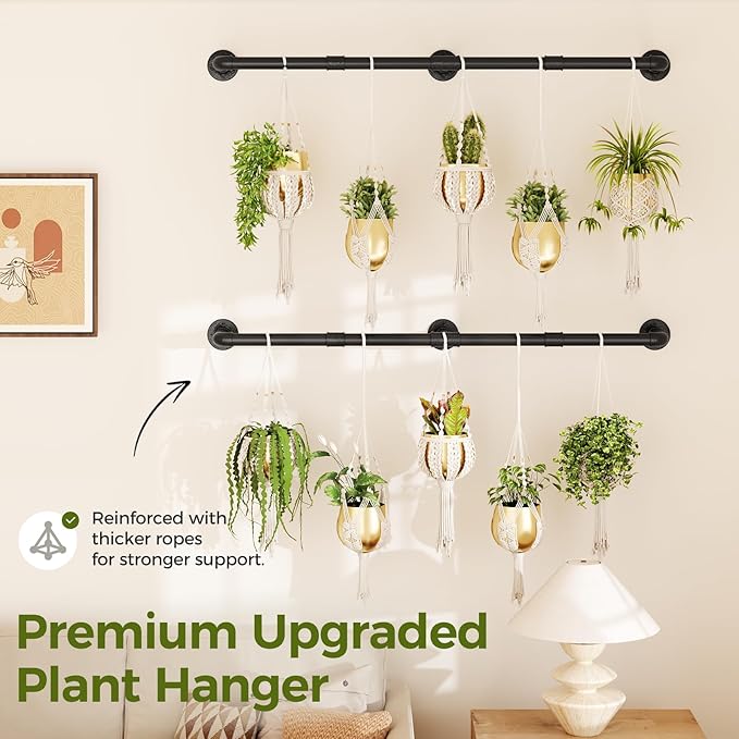 Bamworld Window Plant Hanger Indoor 63in 2PCS Hanging Planters for Indoor Plants Hanging Plants Holder Hanging Rod Window Plant Shelves Wall Planters Pot/Chain/Plant Not Included (Black) Bamworld
