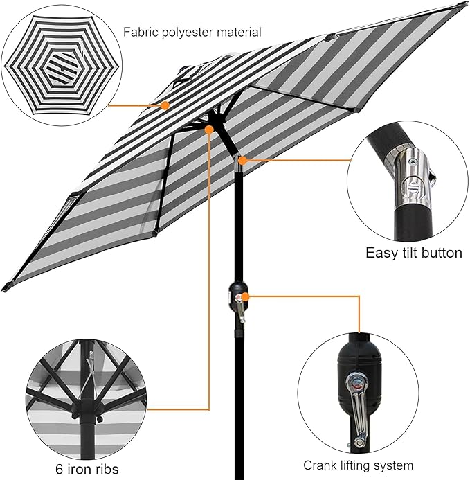 Blissun 7.5 ft Patio Umbrella, Yard Umbrella, Outdoor Market Umbrella with Push Button Tilt Crank (Black&White) Blissun