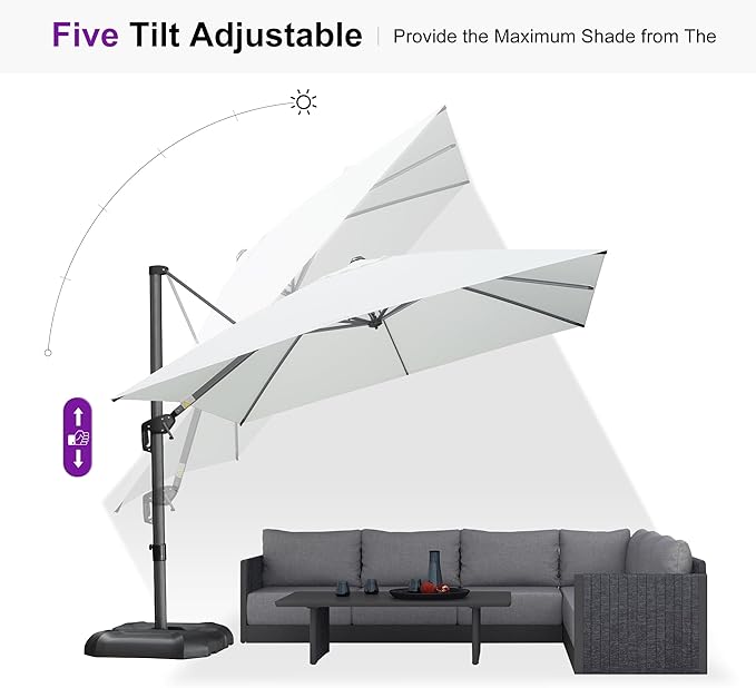 PURPLE LEAF 10'×10' Patio Umbrella with Base and Cover Outdoor Large Offset Cantilever Umbrella Heavy Duty Sun Umbrella for Garden Deck Pool Patio White PURPLELEAF