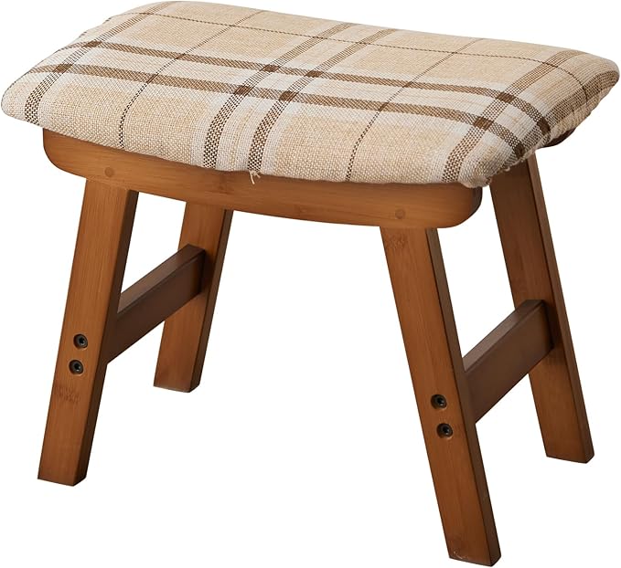 Foot Stool,Ottoman,Bamboo Small Sofa Foot Rest Under Desk,Extra Seating for Living Room, Bedroom and Kitchen (Brown Stool Legs - Stripes Surface) Kitsanery