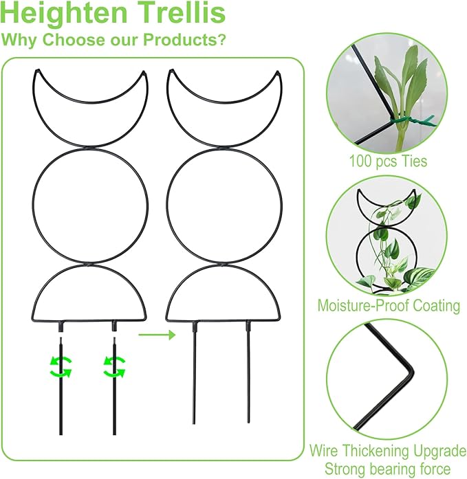 4 Packs 19 in Heighten Trellis for Climbing Plants Indoor, HENABLE Small Garden Metal Trellis for Potted Plants Outdoor for Vine Ivy Flower Plant Support, 4 Different Black Iron Patterns HENABLE