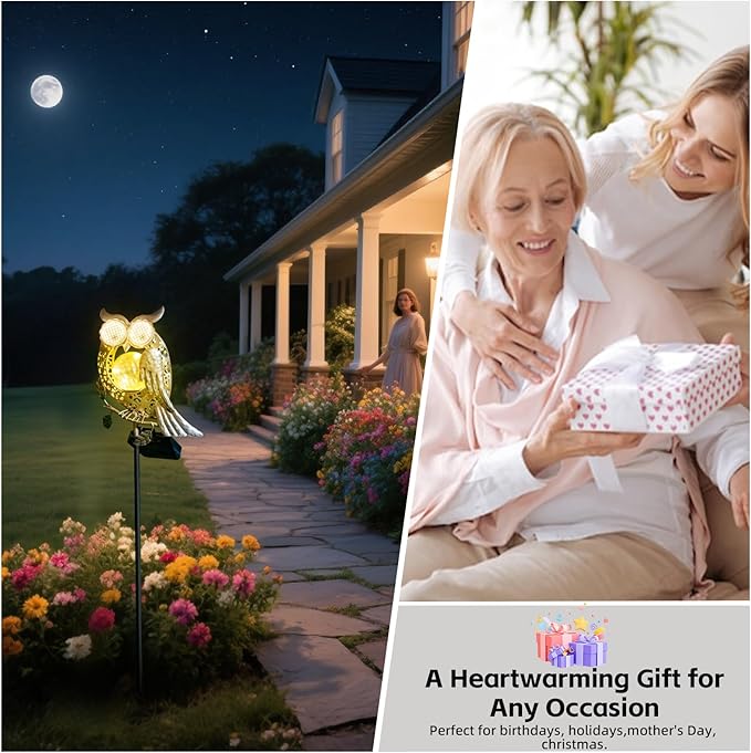 Solar Lights Outdoor Decor, Solar Owl Yard Decorations Outdoor, Garden Decorative, IP65 Waterproof, Gifts for Women Mom, for Yard Patio Lawn Pathway Landscape Rootora
